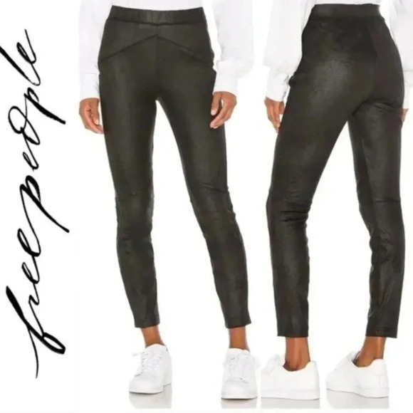 Free People Legging Midnight Vegan Faux Suede Pants Elastic Waist Black Size 4 - Picture 2 of 9